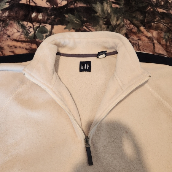 GAP Fleece Sweater Pull Over Quarter Zip, Cream/Navy, Size Large Mens Y2K - Picture 3 of 16